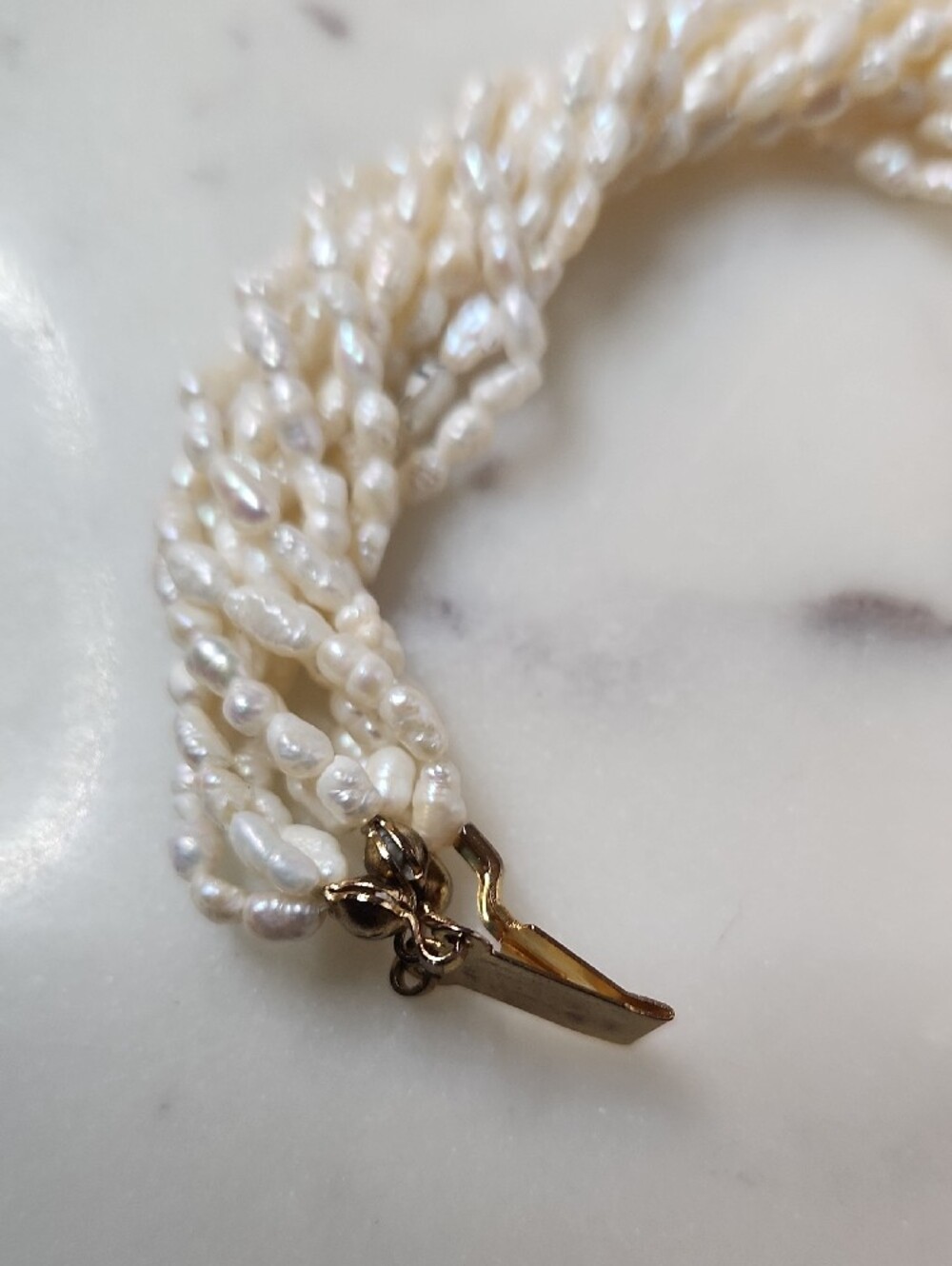 Vintage Freshwater Pearl Beaded | Gold-Tone Ornate Push Clasp Bracelet - Picture 5 of 10